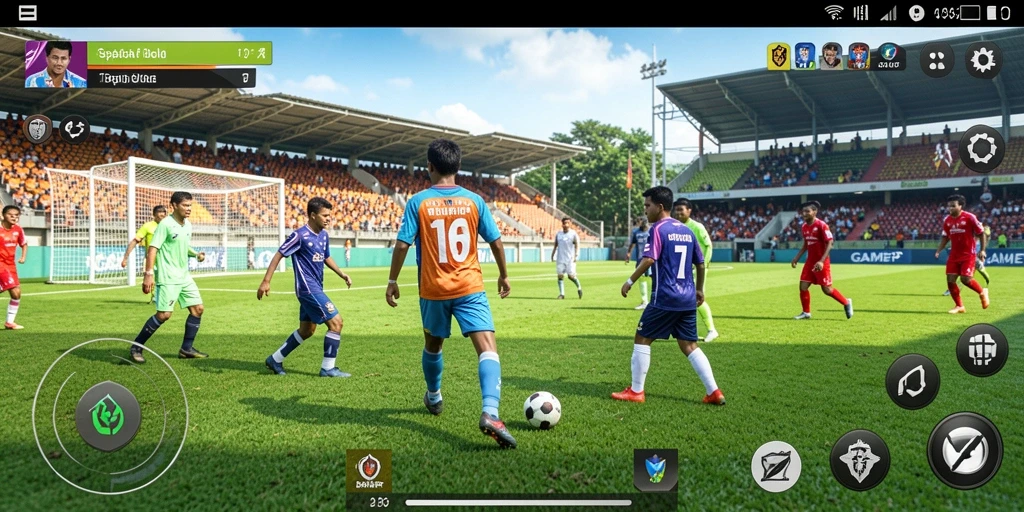 Screenshot GAMERP menampilkan aksi seru pemain dalam permainan sepak bola.