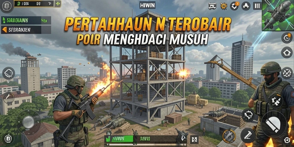 Screenshot gameplay HIWIN menampilkan pertahanan menara yang seru dan strategis.